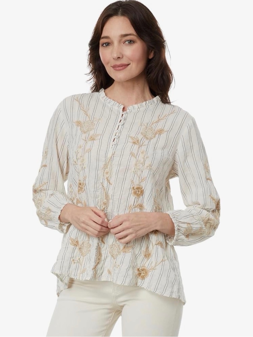 Johnny Was Calipso Button Neck Field Blouse L